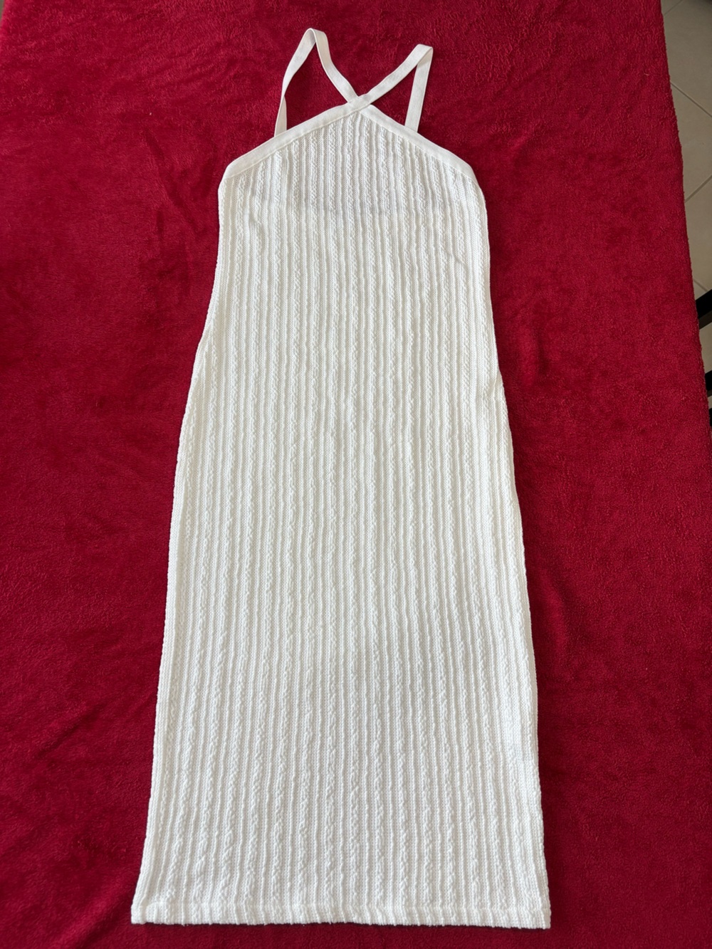 Zara White Cable Knit Cross Neck Halter Dress M Quiet Luxury Coastal ResortWear